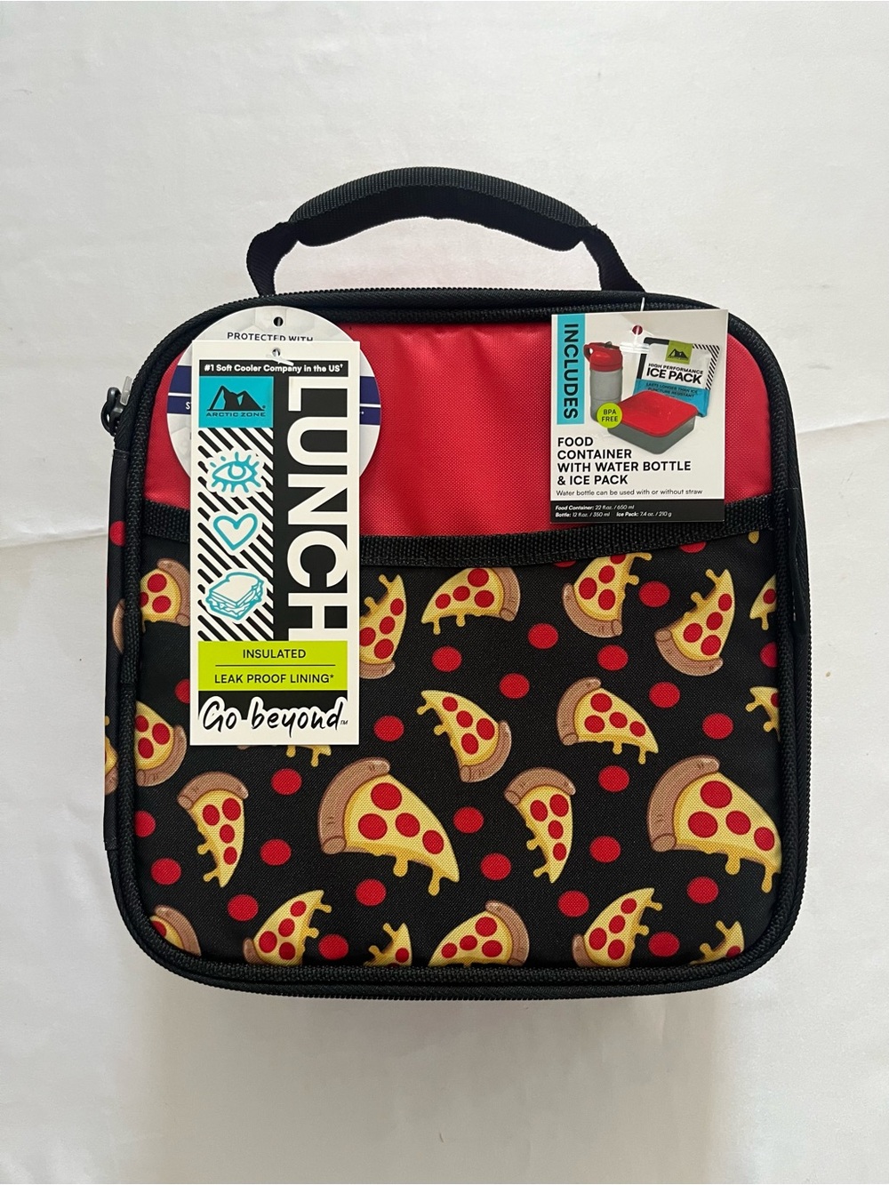 Arctic Zone Pizza Lunch Box Bag Kit Insulated w/ Container, Bottle Ice Pack New